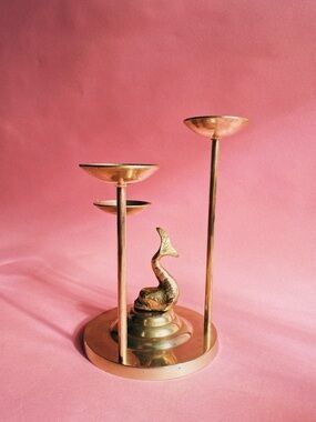 Vintage Solid Brass Koi Fish Candle Holder Trio